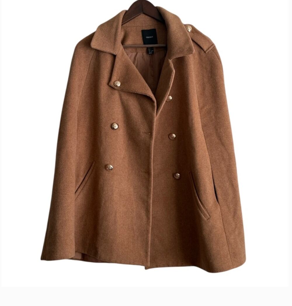Forever 21 Brown Wool Blend Double Breasted Cape Jacket Sz L
